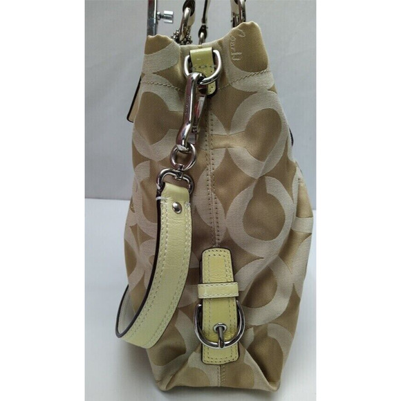 Coach Madison Beige Canvas Light Yellow Leather Trim Tote Shoulder Bag - Picture 5 of 13
